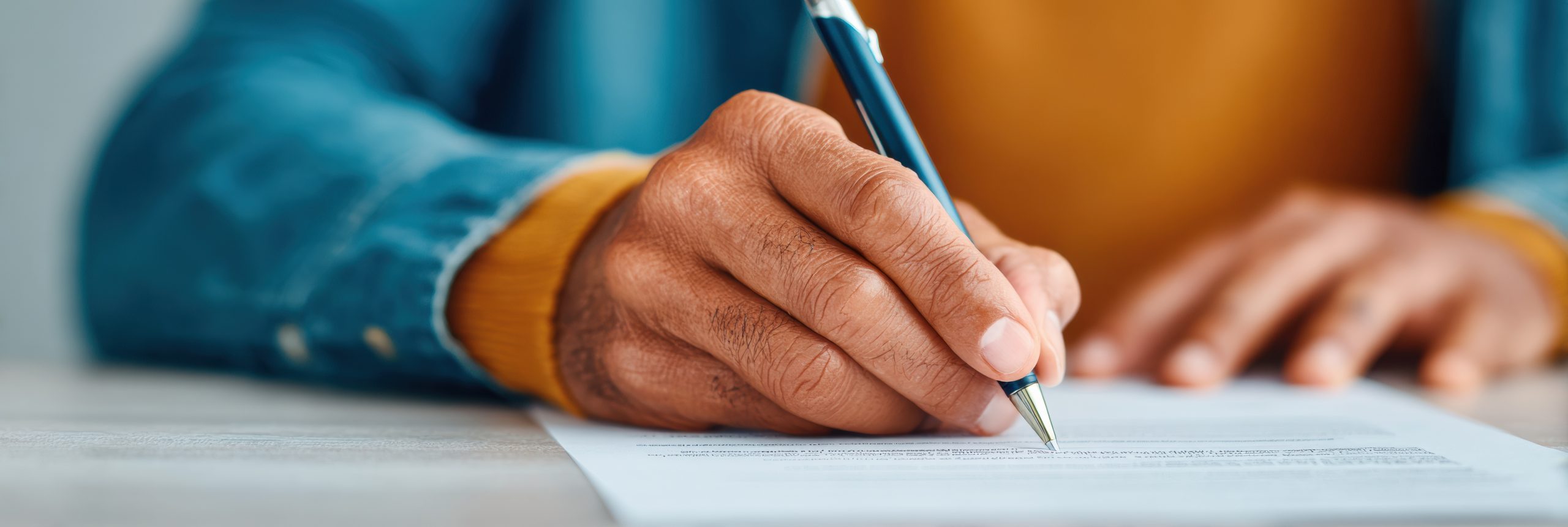 Online divorce process and financial settlement guidance from a UK family solicitor. Close up of him signing the document